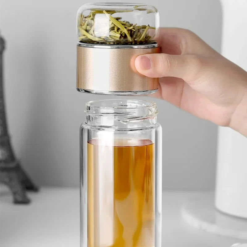 Double-Layer Borosilicate Glass Tea Bottle with Infuser