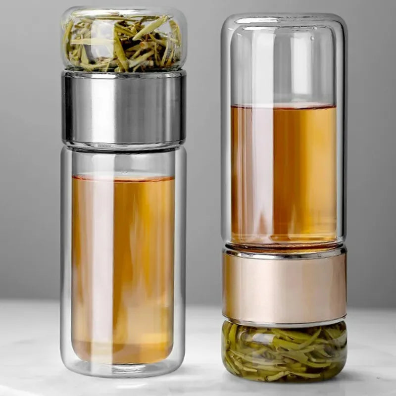 Double-Layer Borosilicate Glass Tea Bottle with Infuser