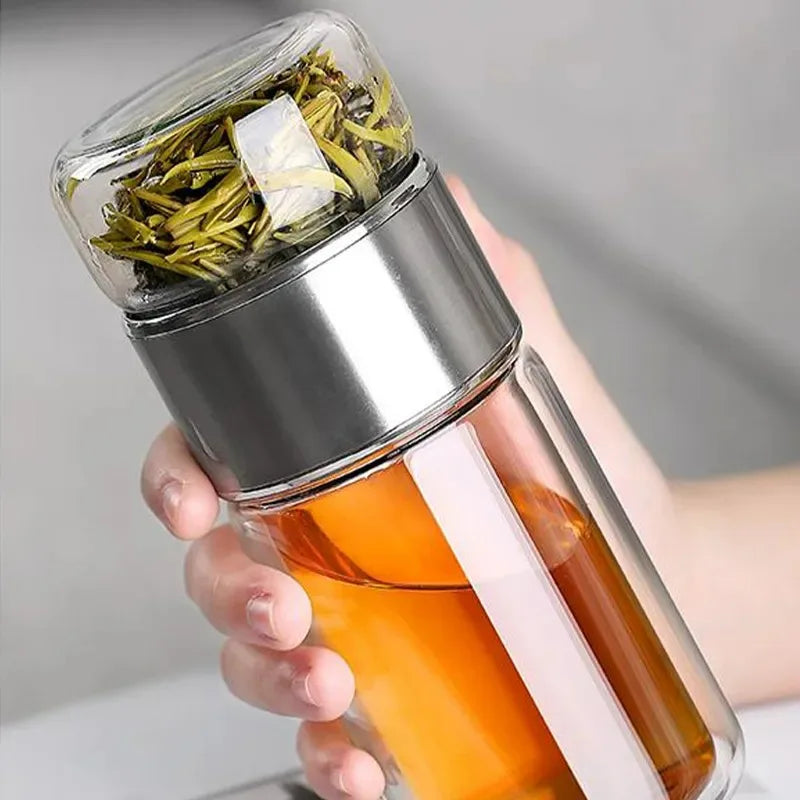 Double-Layer Borosilicate Glass Tea Bottle with Infuser